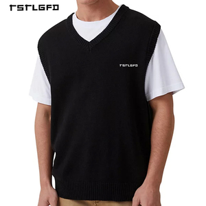 Gilet en tricot classique noir uni pour homme avec col en V et bordure côtelée pour un superposition professionnelle – Vente en gros - Product Image 1