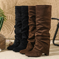 Bottes élégantes marron et noires pour femme, style décontracté, sexy, montantes jusqu'au genou, en faux daim froncé, chaussures d'hiver à tube long, directement de l'usine, personnalisables