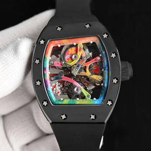 Reloj Mecánico de Diseño de Alta Gama Estilo RM para Hombre, con Arte Graffiti Colorido, Movimiento Visible y Correa Amarilla Brillante - Product Image 3
