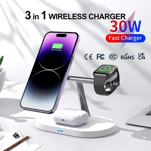 Multifunction 30W Qi2 Fast Charging Dock 3 in 1 Magnetic Wireless Charging Station for Iphone Samsung Huawei for Apple Watch