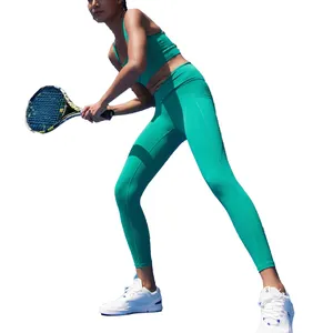 定制女式健身套装纯色无缝弹力锻造运动裤跑步户外运动训练带口袋