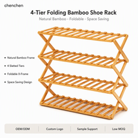 Étagère à chaussures en bambou à 4 niveaux avec étagères à lattes, structure pliable en X, design à circulation d'air pour entrée, couloir, placard