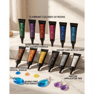 Lot de 12 couleurs de résine UV translucide 15g, durcissement rapide, type dur, résine transparente comme du cristal pour la fabrication de bijoux et les loisirs créatifs - Product Image 1