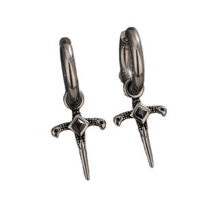 Pendientes de aro con diseño de espada y daga estilo gótico punk, joyería piercing para hombre, estilo rock vikingo, regalo llamativo - Product Image 3