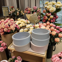 Einfarbiges Rundes Karton-Schachtel-Set (3 Stück) mit Transparentem PVC-Deckel – Große Blumenbox, Großer Runder Geschenke-Eimer