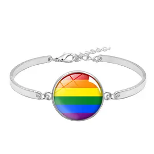 GC230002 2023 Gay Pride Rainbow Flag Design Charm Glass Love is Love Wins More Love Less Hate Bangle Bracelet