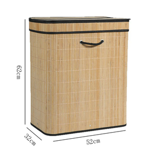 <span class=keywords><strong>Panier</strong></span> à <span class=keywords><strong>linge</strong></span> pliable en bambou avec <span class=keywords><strong>deux</strong></span> <span class=keywords><strong>compartiments</strong></span>, grande capacité, bac de rangement pour vêtements sales, organisation domestique avec couvercle - Product Image 2