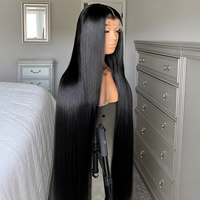 Perruque de cheveux humains indiens bruts 13x6 avec dentelle frontale, sans colle, perruques complètes en dentelle frontale pour femmes noires, perruque brésilienne droite de 40 pouces, fournisseurs