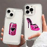 50 autocollants roses Y2K à imprimé léopard, autocollants en vinyle imperméables esthétiques pour ordinateur portable, bouteille d'eau, bagages, avec motifs lèvres, cœurs et nœuds
