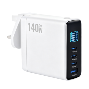 <span class=keywords><strong>Cargador</strong></span> Rápido GaN de 140W con <span class=keywords><strong>4</strong></span> Puertos PD 3.1, <span class=keywords><strong>Cargador</strong></span> de Pared con Pantalla Digital, Estación de Carga Rápida USB-C USB-A para Viajes, Hogar y Oficina - Product Image 1