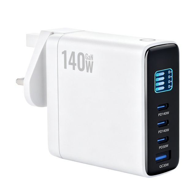 140W GaN Fast Charger 4-Port PD 3.1 Wall Charger with Digital Display USB-C USB-A Fast Charging Station for Travel Home Office