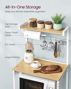 Estante de Almacenamiento de Cocina Moderno SENYU de 4 Niveles con Estante para Microondas y Tomacorriente, Marco Metálico, Superficie de Madera Clara, Diseño Duradero - Product Image 3