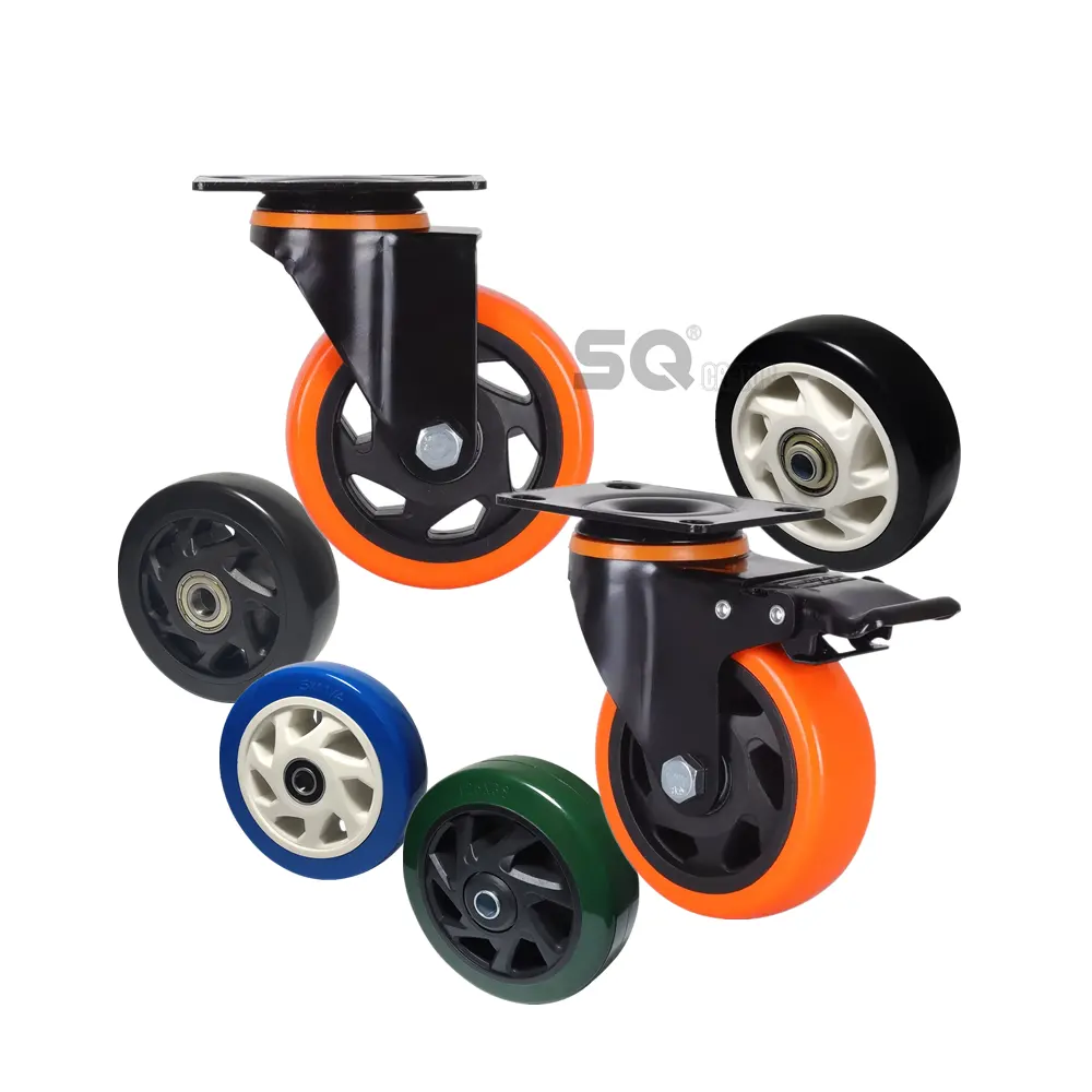 Ruedas giratorias directas de fábrica, ruedas giratorias de 3, 4, 5, 6 pulgadas, PVC PU naranja en ruedas de PP