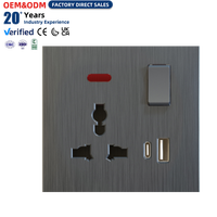 Prise murale multifonction OEM 1 Gang 1 Voie avec interrupteur, ports USB-A et Type-C, finition gris brossé, personnalisable