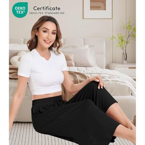 Pantalon Capri Large en Viscose de Bambou pour Femme, Taille Haute avec Poches, Respirant, Idéal pour le Yoga (Vente en Gros) - Product Image 3