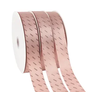 2024 Schlussverkauf OEM Geschenkverpackung Band Dekoration gedruckt individuell 1 1/2 Zoll Satin-Band rosa golden mit Logo