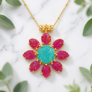 Wholesale Hand Carved Leaf Jade Stone Flower Pendant Necklace Solid Brass 18k Gold Plated Beaded <b>Chain</b> Women Statement Jewelry - Product Image 3