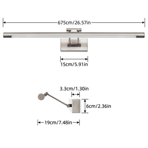 COMBO Stainless Steel <b>LED</b> Wall Lamp 5000K Daylight <b>Bathroom</b> <b>Mirror</b> <b>Light</b> Rectangular Shade White Modern Design Wall Mounted - Product Image 3
