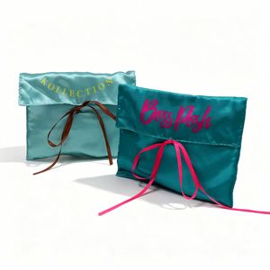 Pochette d'emballage de luxe personnalisée en satin épais avec bouton métallique, pochette à rabat mat en soie pour vêtements et sacs à main, sac anti-poussière en satin pour cadeaux - Product Image 1