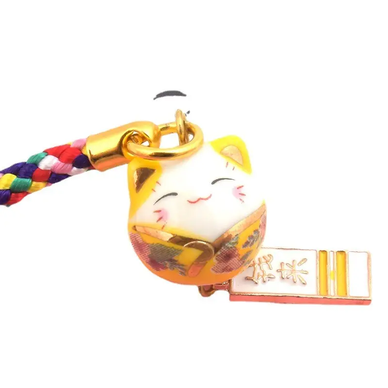 Cute Ceramics Maneki Neko Lucky Kawaii Fortune Cat Key Chain for Car Bag Pendent Mobile Accessories Women