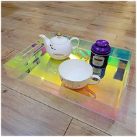 Plateau de service en acrylique irisé avec poignées, plateau en acrylique, plateau à parfum, plateau décoratif anti-déversement pour table basse, décoration de mariage