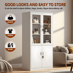 خزائن تخزين معدنية حديثة بأربعة أبواب متأرجحة خزانة عرض فولاذية بخمس طبقات مع زجاج للمكاتب والمدارس والمستشفيات متعددة الاستخدامات - Product Image 6