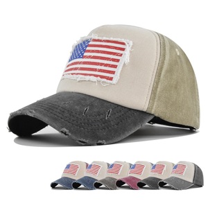 <span class=keywords><strong>Gorra</strong></span> de béisbol deportiva de sarga desgastada de 6 paneles al por mayor con parche de la bandera Old Glory y parte superior de espuma, estilo común y moderno. - Product Image 1