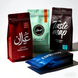 Sachet de café à fond plat personnalisé avec valve unidirectionnelle et fermeture éclair à languette pour 250g 500g de grains de café turc ou arabe - Product Image 1