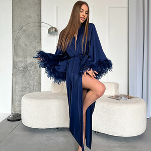 SMOOTH Women's Satin Feather Sleeve <strong>Long</strong> Robe Loose Fit Cardigan Spring Casual Loungewear Elegant Home Wear Sleepwear for <strong>Ladies</strong> - Product Image 2