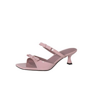 Two Bowknots One-<b>string</b> Open-toe Korean Style Flat Sandals Breathable Simple and Versatile Pure Color Lace-up square Toe - Product Image 1