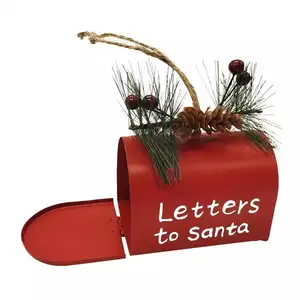 ברזל תיבת דואר קישוט נייד יפה חג המולד עץ תליון סוכריות תיבה ארגונית חג המולד עץ קישוט תיבת דואר עיצוב עבור מועדון