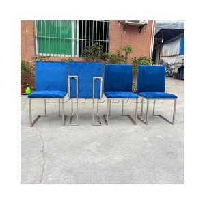 Chaises de <span class=keywords><strong>salle</strong></span> à manger d'hôtel en velours bleu et acier inoxydable, modernes, luxueuses, bon marché, pour salon - Product Image 3