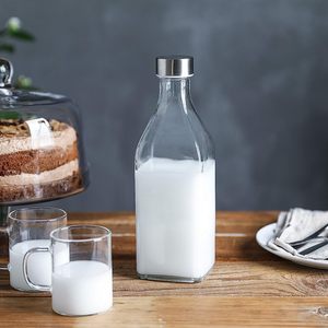 Bouteille en verre carrée 1L sans BPA avec couvercle en acier inoxydable anti-fuite Bouteille d'<span class=keywords><strong>eau</strong></span> potable réutilisable avec logo personnalisé sans boissons - Product Image 5