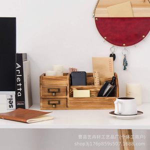 Solid Wood Desktop Organizer Rectangle <b>Storage</b> <b>Box</b> With <b>Drawers</b> For Office Home Use - Product Image 2