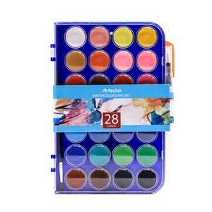Artecho Watercolour Paint Set, 28Pretty Colors Watercolor Cake Set with Classic Paint Brush, Idea for Kids and Adult