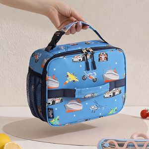 Insulated Lunch Bag Blue Transport Print For Kids School Portable Heat Insulating Waterproof Design - Product Image 1