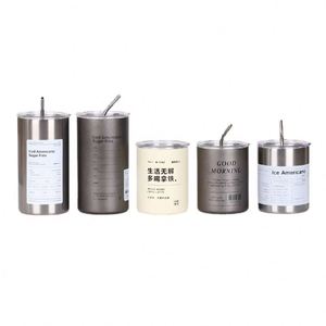Taza de café de acero inoxidable de doble pared personalizada de 12 oz y 20 oz, vaso térmico con pajita - Product Image 1