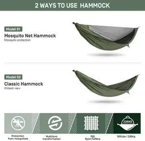 Hot Sale Camping Hammock 2 In 1 Function Ultra Lightweight Outdoor Hammock With Mosquito Net Portable Hammock Adult 20-45days