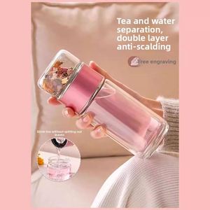 Tasse à thé en verre à double paroi avec infuseur, design élégant et mignon, mug isotherme portable pour femme - Product Image 2