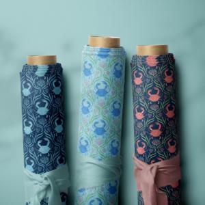 Échantillon Gratuit Tissu Léger en Coton Doux 80S Motif Crabe <span class=keywords><strong>Imprimé</strong></span> Numérique Écologique pour Robes <span class=keywords><strong>Femme</strong></span> - Product Image 1