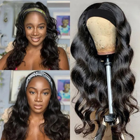 Perruque bandeau en cheveux vierges brésiliens, ondulés, fabriquée à la machine avec frange