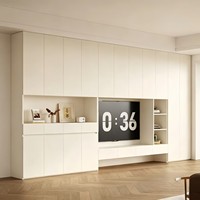 Meuble TV mural LED moderne, console en bois blanc minimaliste, support d'affichage pour salon