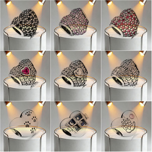 Venta al por mayor de abalorios de plata <span class=keywords><strong>S925</strong></span> Fitpandoraer con forma de corazón, luna y estrella, diseño de huellas de manos de pareja, huecos, para DIY - Product Image 4