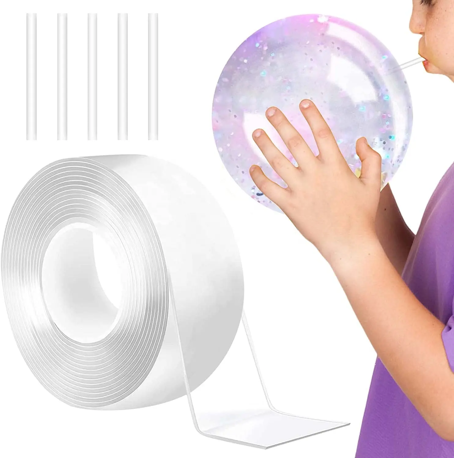 Double Sided Adhesive Blow Bubble DIY Nano tape balloon Transparent Washable ocean balls