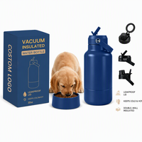 Bouteille d'eau pour chien 2-en-1 en acier inoxydable à double paroi isolée de 32 oz avec logo personnalisé et bol intégré pour les voyages et les activités de plein air