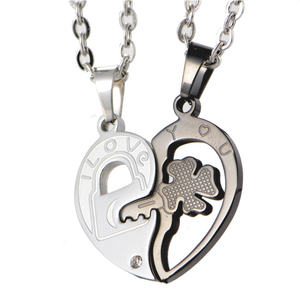 Collana G900 in Acciaio Inox con Ciondolo a Quadrifoglio e Cuore, Collana Puzzle con Chiave e Messaggio 'Ti <span class=keywords><strong>Amo</strong></span>' per Coppie - Product Image 5