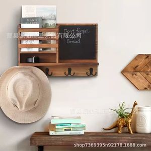 Cross-border wooden wall-mounted double-layer solid wood storage <b>rack</b>, multi-functional wooden wall <b>shelf</b> with blackboard - Product Image 2