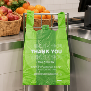 Sacs en HDPE pour T-shirts, personnalisables avec logo, blancs et rouges, imprimés 'Thank You Have A Nice Day', recyclables, pour la vente en gros, la vente au détail, les plats à emporter et l'emballage alimentaire - Product Image 5