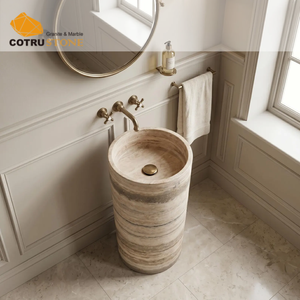 <span class=keywords><strong>Lavabo</strong></span> sur pied en travertin beige Cotrustone, douche en travertin argenté, <span class=keywords><strong>lavabo</strong></span> autoportant - Product Image 4