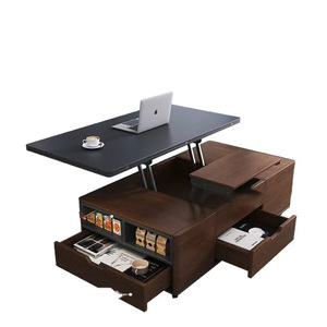 <span class=keywords><strong>Table</strong></span> à café et à dîner pliable multifonctionnelle 2-en-1 en bois, réglable en hauteur, mobile, avec tabourets intégrés, pour les petites familles - Product Image 1